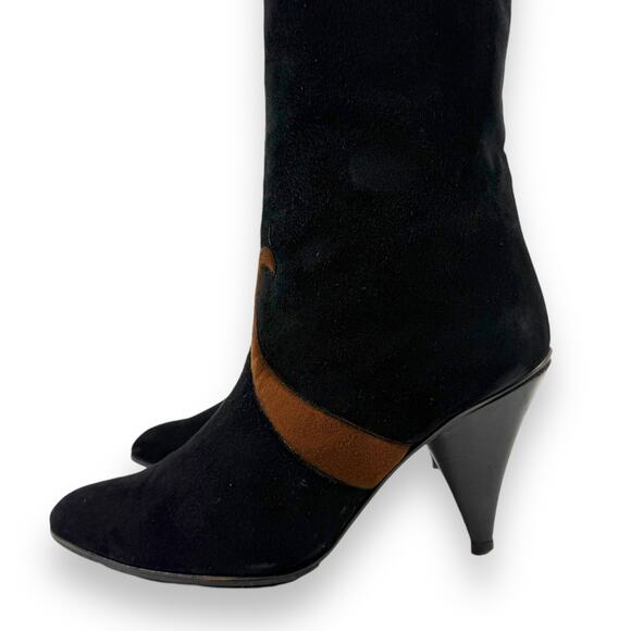1960's Italian PANCALDI for ERIC COUTURE black and brown suede knee high boots - Picture 14 of 16